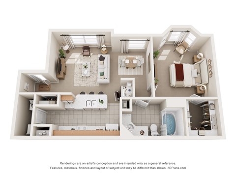Floor plan for 1 bed, 1 bath, 780 sqft